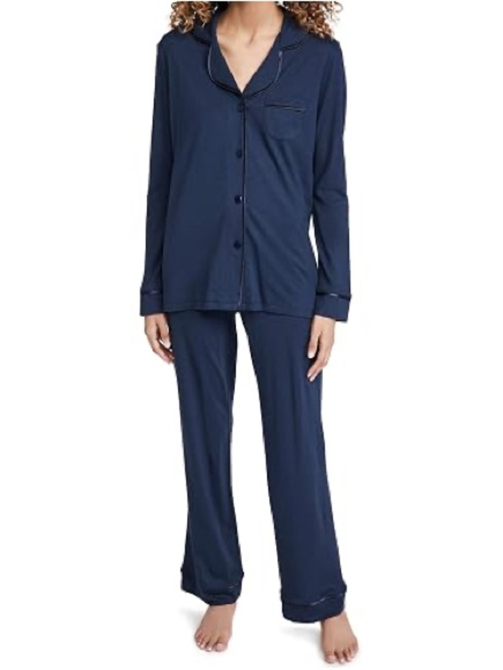 Cosabella 2 Piece Pima Cotton & Modal Navy Long-Sleeve Button Pajama Set Size L